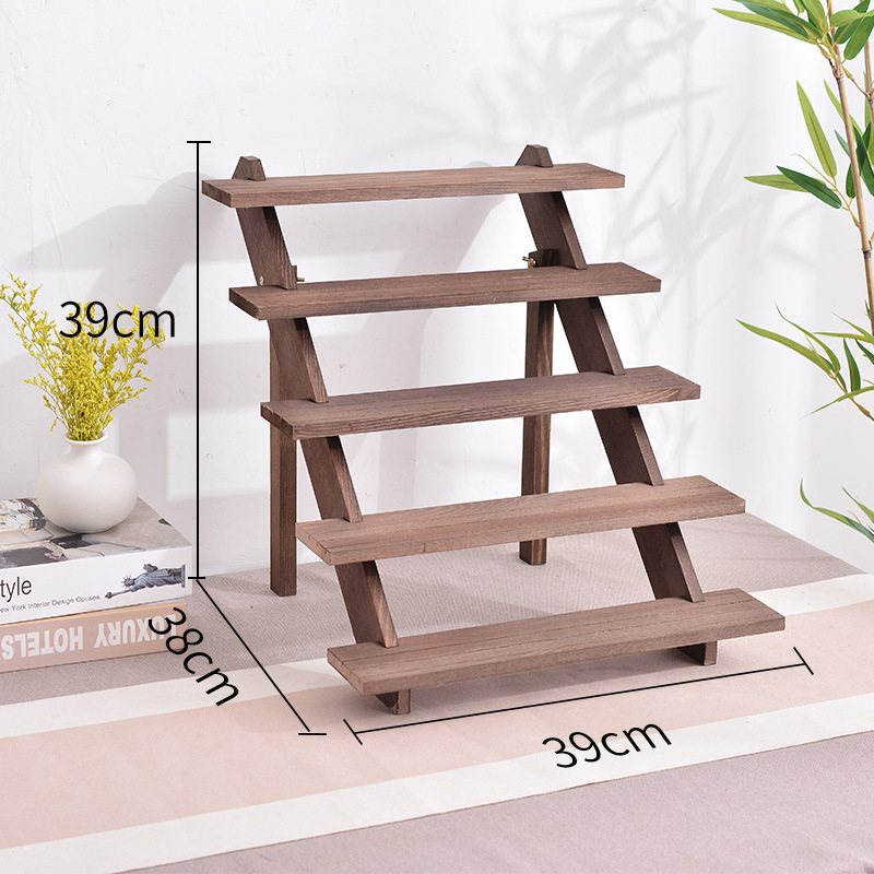 LABUBU-estante de exhibición de caja ciega, estante de almacenamiento de escritorio multicapa, tapete de burbujas, estante de almacenamiento de escalera de madera