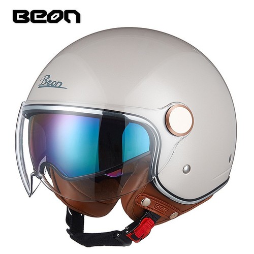BEON Dual-Lens Motorbike Half Helmets for Men and Women, Retro Harley Helmets, 3/4 Helmets, Suitable for All Seasons, Summer