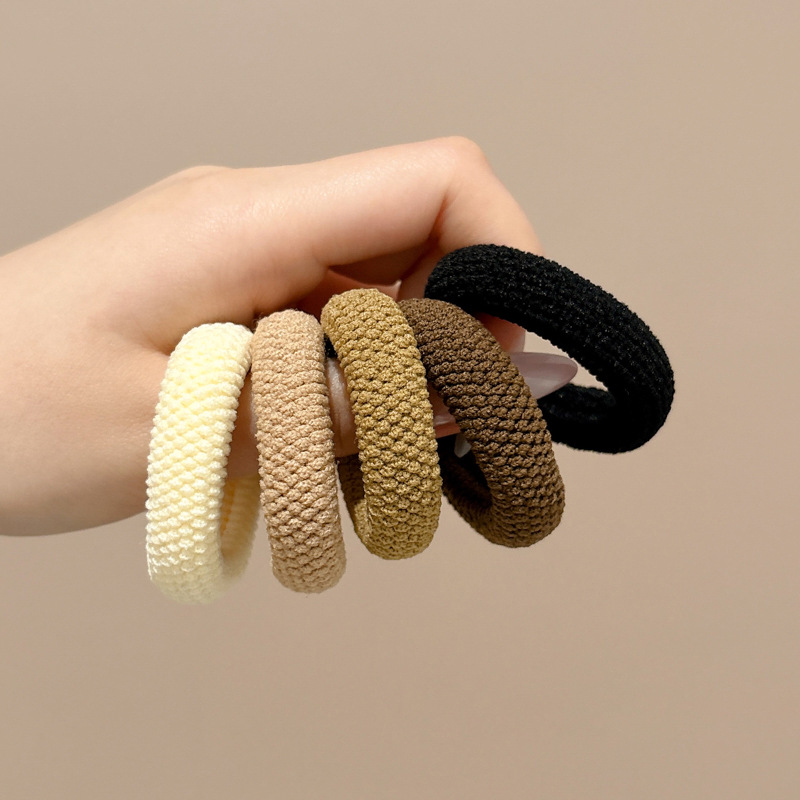 El nuevo anillo de cabello grueso y ancho con cola de caballo, cabeza de bola, cuerda de cabeza simple, alta elasticidad, no daña el cabello, banda de goma, cuerda de cabello para adultos