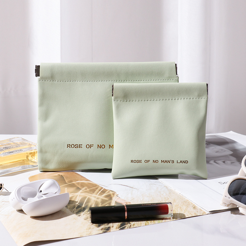 弹片收纳包自动闭合耳机收纳袋PU零钱包迷你便携式口红包化妆包