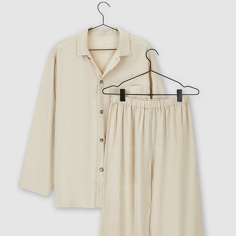 Men's Cotton and Linen Home Wear Japanese Style Muji Linen Home Set Pajamas Casual Breathable Thin Japanese Style
