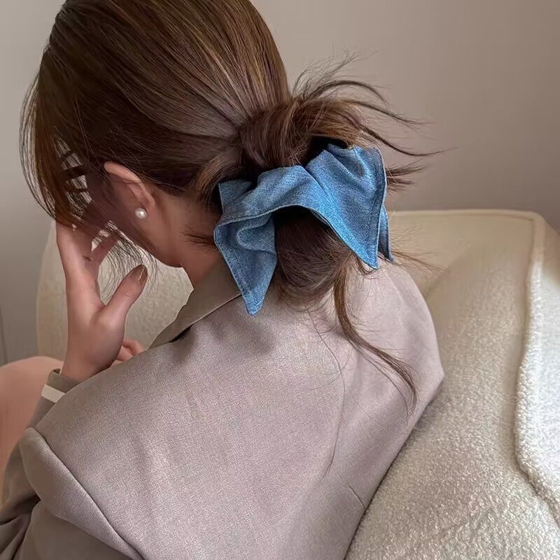 韓国のシンプルなスタイルのヘアバンド無地デニム生地スクエアタオルヘアロープ女性の怠惰なスタイルの低ボールヘアネクタイヘアロープ|undefined