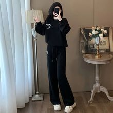 加绒加厚休闲运动套装女秋冬季棉时尚洋气显瘦宽松两件套潮
