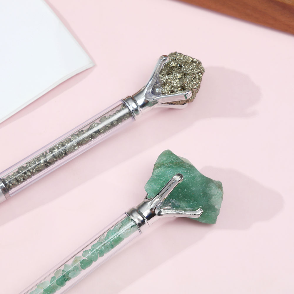 Estudiantes de escritura de cristal natural piedra crudo lápiz de escritura papelería arena flotante lápiz de bola de alta calidad regalos publicidad lápiz de firma