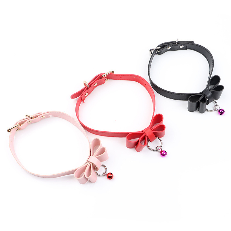 PU Bow Collar and Leash Set with Bell, SM Bondage Training Prop — detail image 10