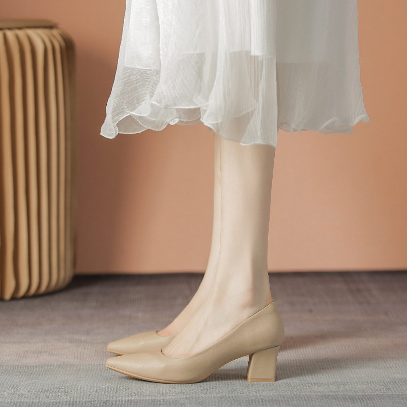 Nude-Colored Elegant High-Heeled Shoes for Women, 2026 New Spring Model, Comfortable for Work, Commuting, Interviews, Professional Pointed-Toe Chunky Heel Single Shoes Nude-Colored Elegant High-Heeled Shoes for Women, 2026 New Spring Model, Comfortable for Work, Commuting, Interviews, Professional Pointed-Toe Chunky Heel Single Shoes