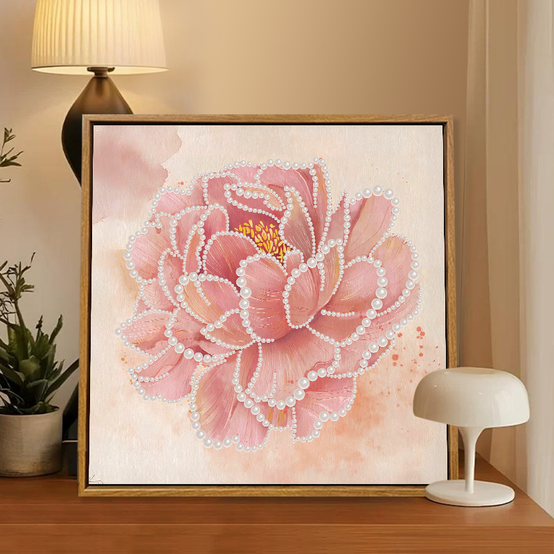 国风感珍珠画diy手工全套材料包牡丹荷花卉新中式宋锦装饰画|undefined