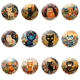 Art Abstract Cat Refrigerator Magnet Crystal Glass Soft Magnetic Whiteboard Sticker Magnet Home Decoration Wholesale 25mm