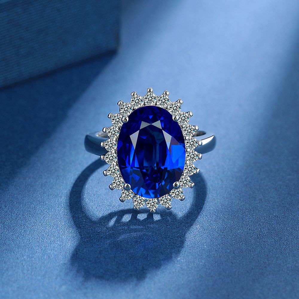 Heart Ring With Blue Gemstone And Zircon Open Adjustable Design_voghion.com