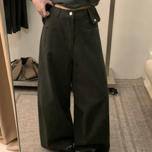 实拍26秋上新松弛感灰绿深灰色垂感阔腿型超好休闲裤配腰包