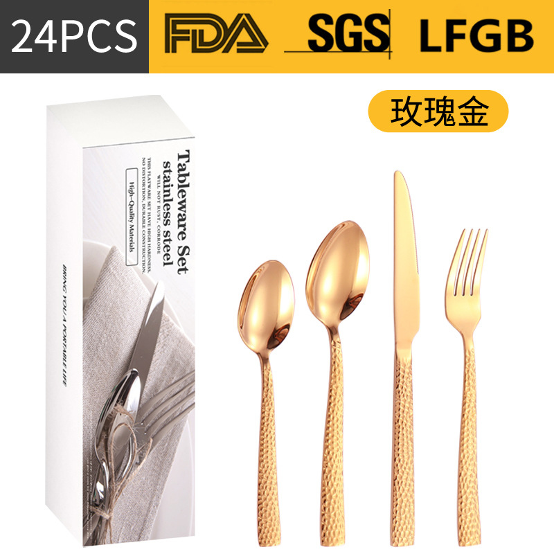 Productos de Amazon cubiertos de acero inoxidable 16 / 24 piezas con mango cuadrado engrosado cuchillo de filete cuchara de cuchillo de tenedor de agua cubo de comida occidental