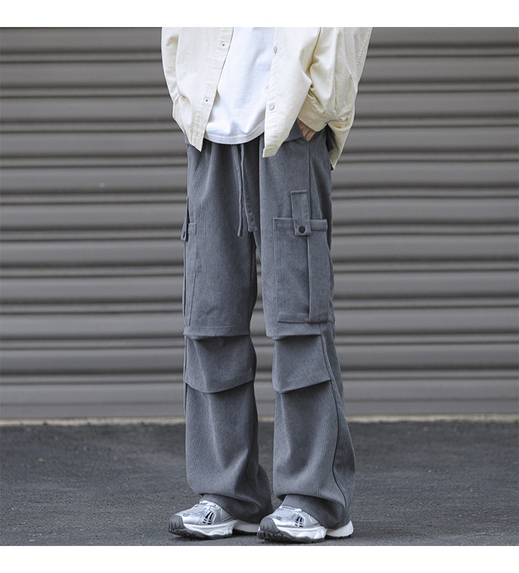 Winter corduroy oversized men's pants, loose plush and thickened work clothes pan's street versatile wide leg_voghion.com