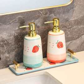 欧式可爱乳液瓶套装 家居旅行洗发水分装瓶 草莓陶瓷按压空瓶子
