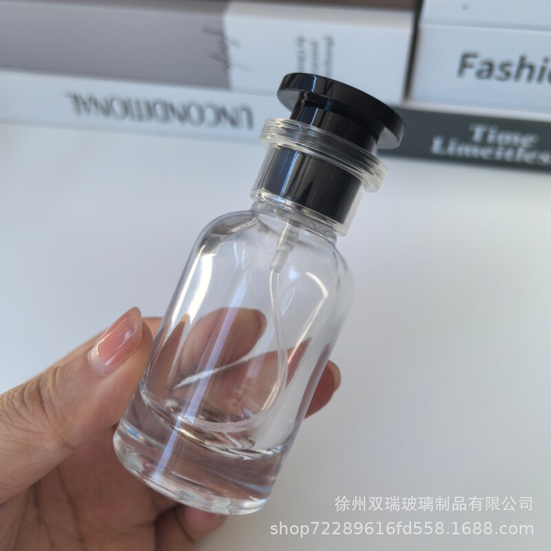 スポットラボ円筒形香水ガラスボトル 30ml50ml プッシュ式スプレーロゴバヨネットネジ透明|undefined
