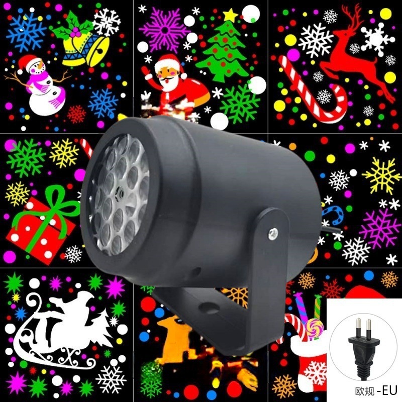 Mini proyector navideño con 16 patrones, copos de nieve y árbol de Navidad, lámpara decorativa giratoria