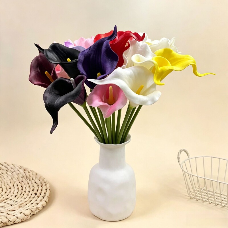 Artificial PU calla lily, single stem, mini artificial flower, realistic touch, wholesale, for wedding and home decoration, flower manufacturer Artificial PU calla lily, single stem, mini artificial flower, realistic touch, wholesale, for wedding and home decoration, flower manufacturer