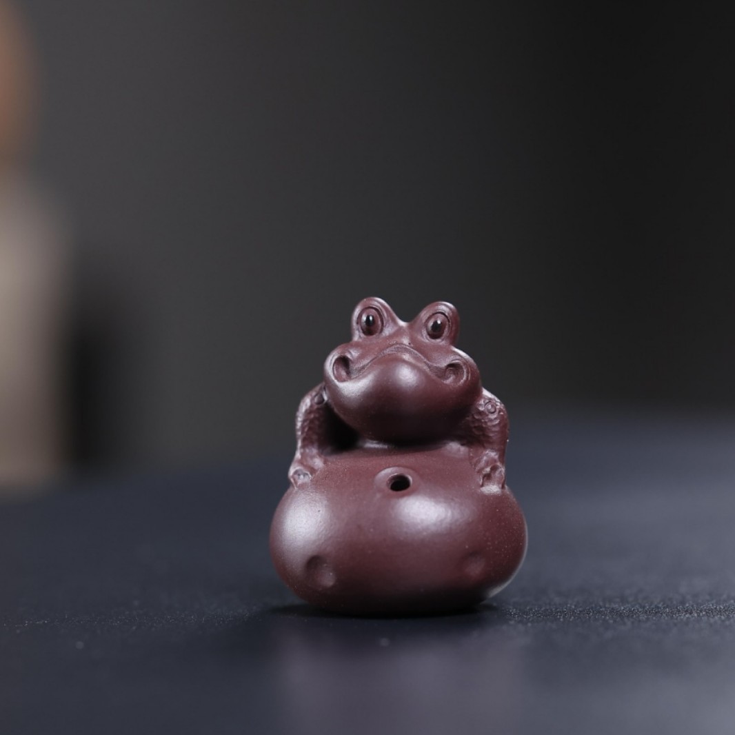 紫砂茶宠招财金蟾香插名家刘凤俊手工原矿可养三足蟾蜍茶具摆件