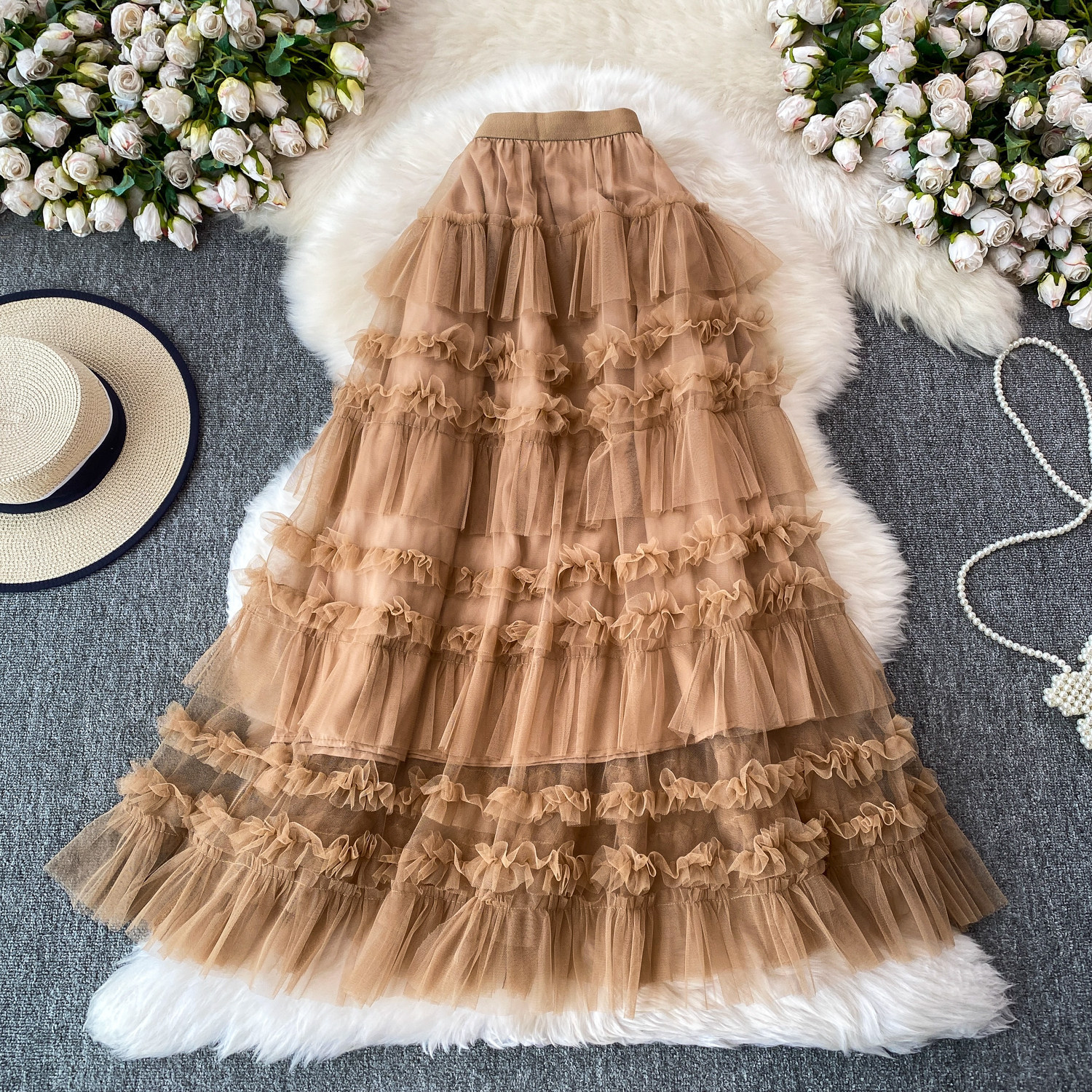 Ethereal Cake Skirt For Women Sweet Bow Mesh Puffy Ruffle Skirt Youthful And Gentle Style New_ecoleips.com