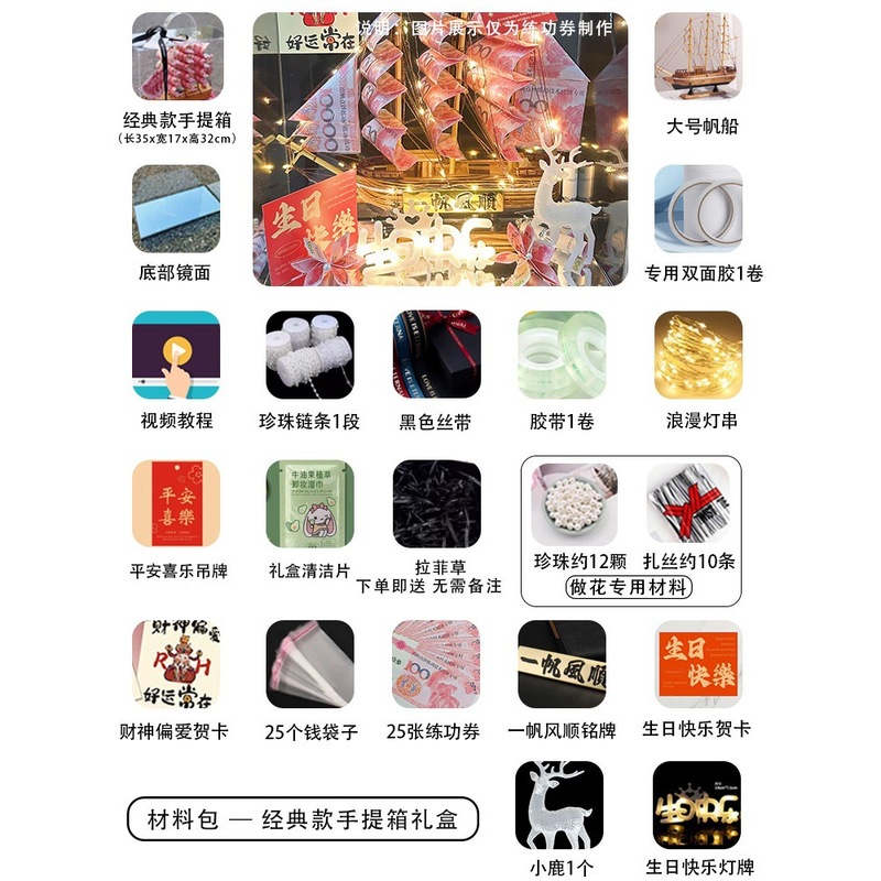 一帆风顺有钱花礼盒帆船diy男生日礼物520送老公男士男友惊喜实用|undefined