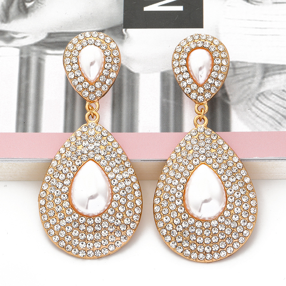 fashion geometric dropshaped alloy full diamond earringspicture1