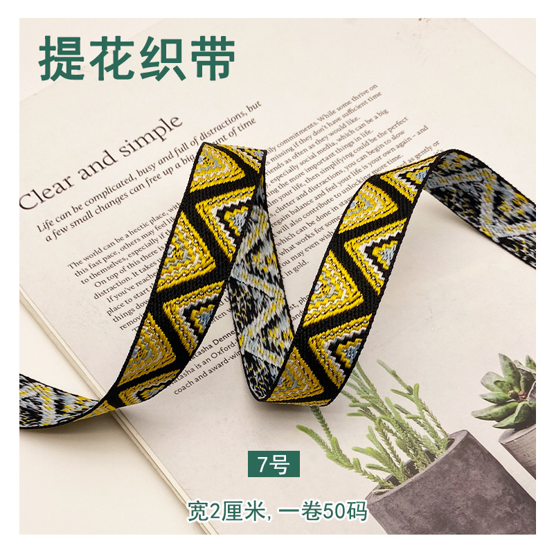 Fábrica en stock al por mayor 2,0 cm estilo étnico poliéster jacquard cinta ropa bolsas accesorios Ropa Accesorios de encaje