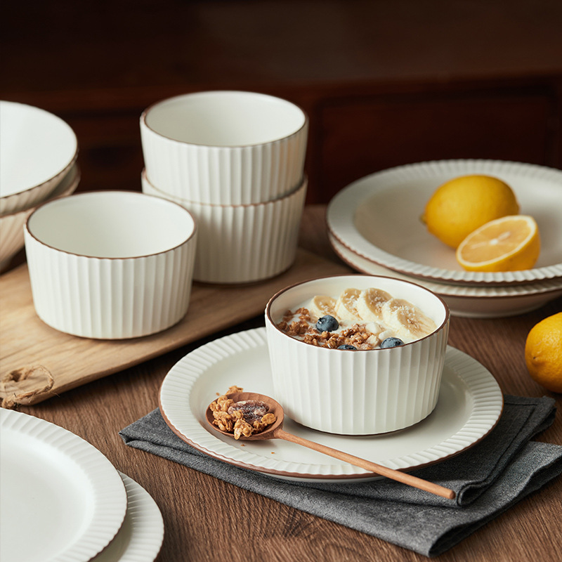 驼背雨奶奶家用日式纯白餐具陶瓷饭碗面碗平盘创意碗碟随意搭配