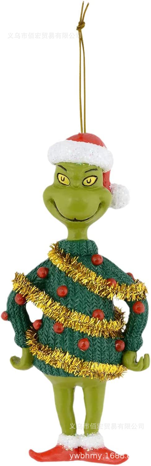 Adorno navideño de monstruo peludo verde nuevo de 2023, adorno de dibujos animados para árbol de Navidad, decoración navideña para el hogar, coche y vehículo.