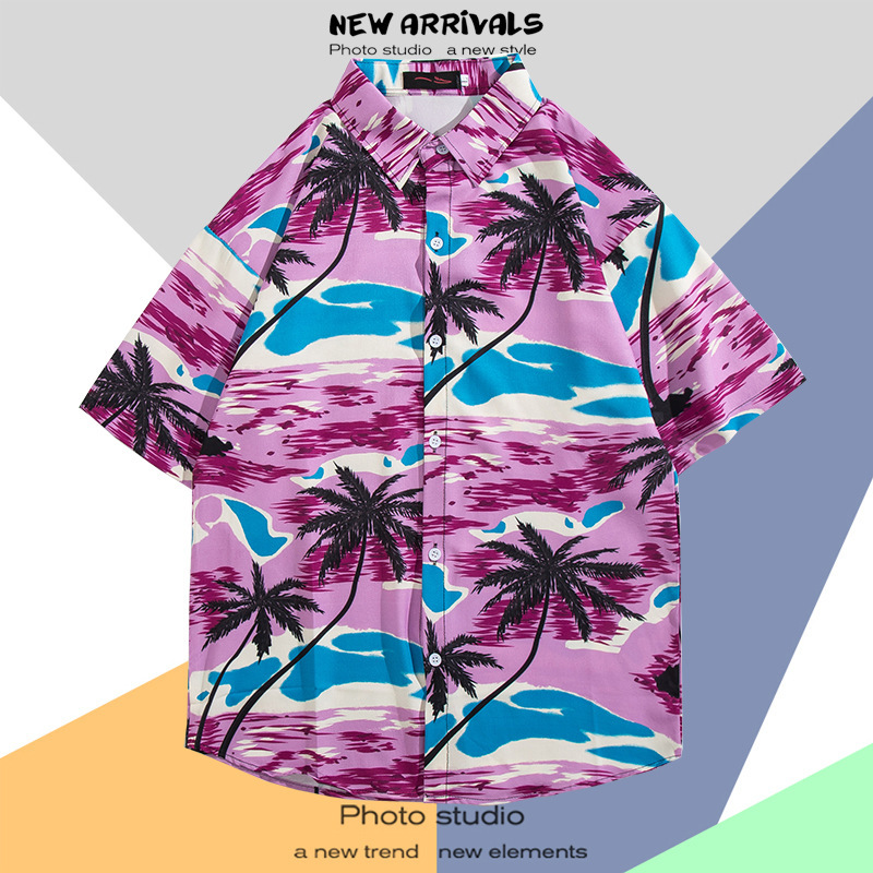 Hong Kong estilo Retro Vintage floral camisa manga corta Estilo Hawaiano tailandés diseño Ruan guapo camisa suelta para hombres y mujeres