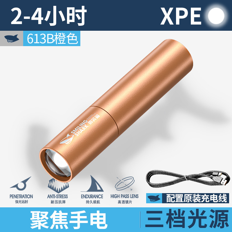 613B 오렌지 [측면 조명 없는 줌, 내장 14500 리튬 배터리 600MAH, 플라스틱 상자]