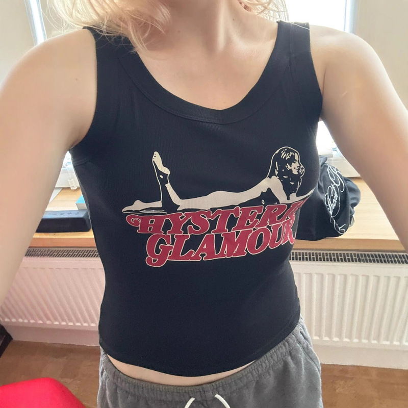 Egg Summer New Y2K Gothic Clothing Women's Lip Print Slim Crop Top Skims