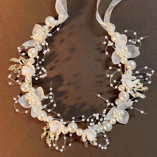 Children's cute golden headband pearl for bride