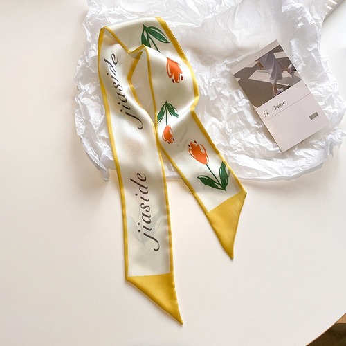 Fresh Yellow Spring New French Hairband Small Silk Scarf Slim Narrow Multifunctional Long Strip Draping Band Collar Scarf Tying Bag