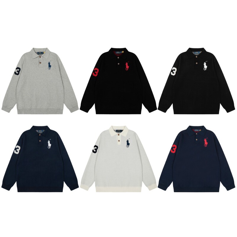 Rl Ralph Polo Shirt with Large Malaysian Logo Embroidery, Long-Sleeved Knit Shirt for Men and Women, Autumn and Winter Outerwear Rl Ralph Polo Shirt with Large Malaysian Logo Embroidery, Long-Sleeved Knit Shirt for Men and Women, Autumn and Winter Outerwear