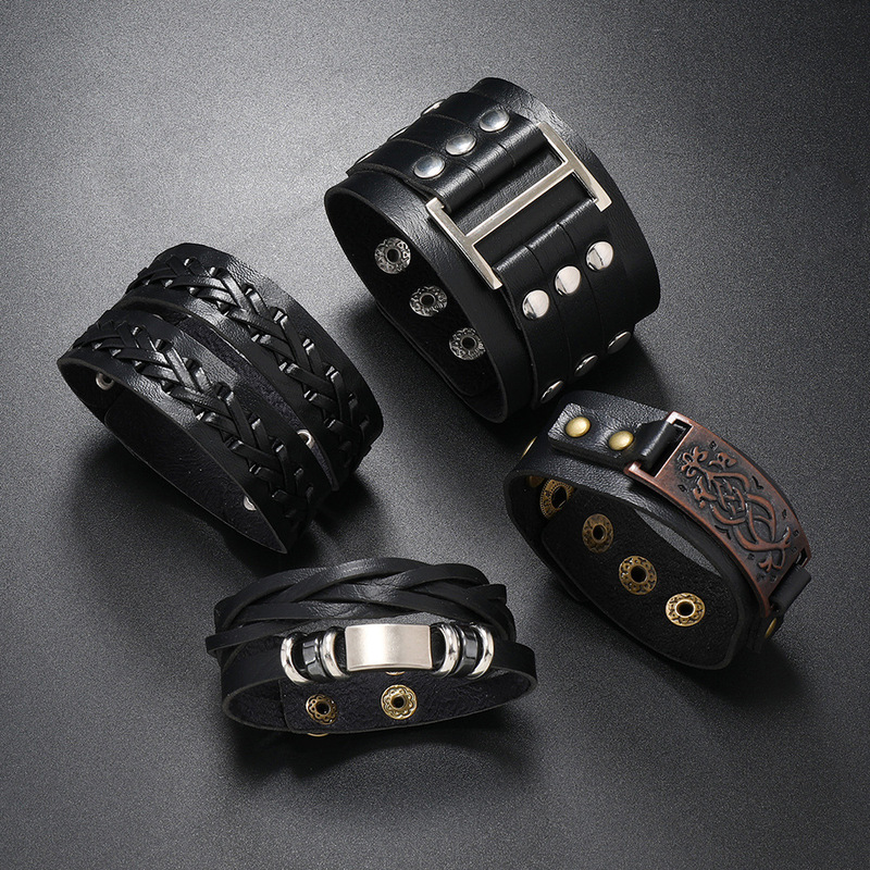 Punk Manufacturer Customized Punk Style Men's Leather Bracelet European and American Exaggerated Stylish Trendyy Rock Bracelet Bracelet Punk Manufacturer Customized Punk Style Men's Leather Bracelet European and American Exaggerated Stylish Trendyy Rock Bracelet Bracelet