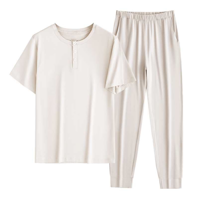 Pijamas de mujer de estilo fino de primavera modal, traje de mujer de gramo de verano, pantalones de manga corta de cuello redondo de color sólido, servicio a domicilio