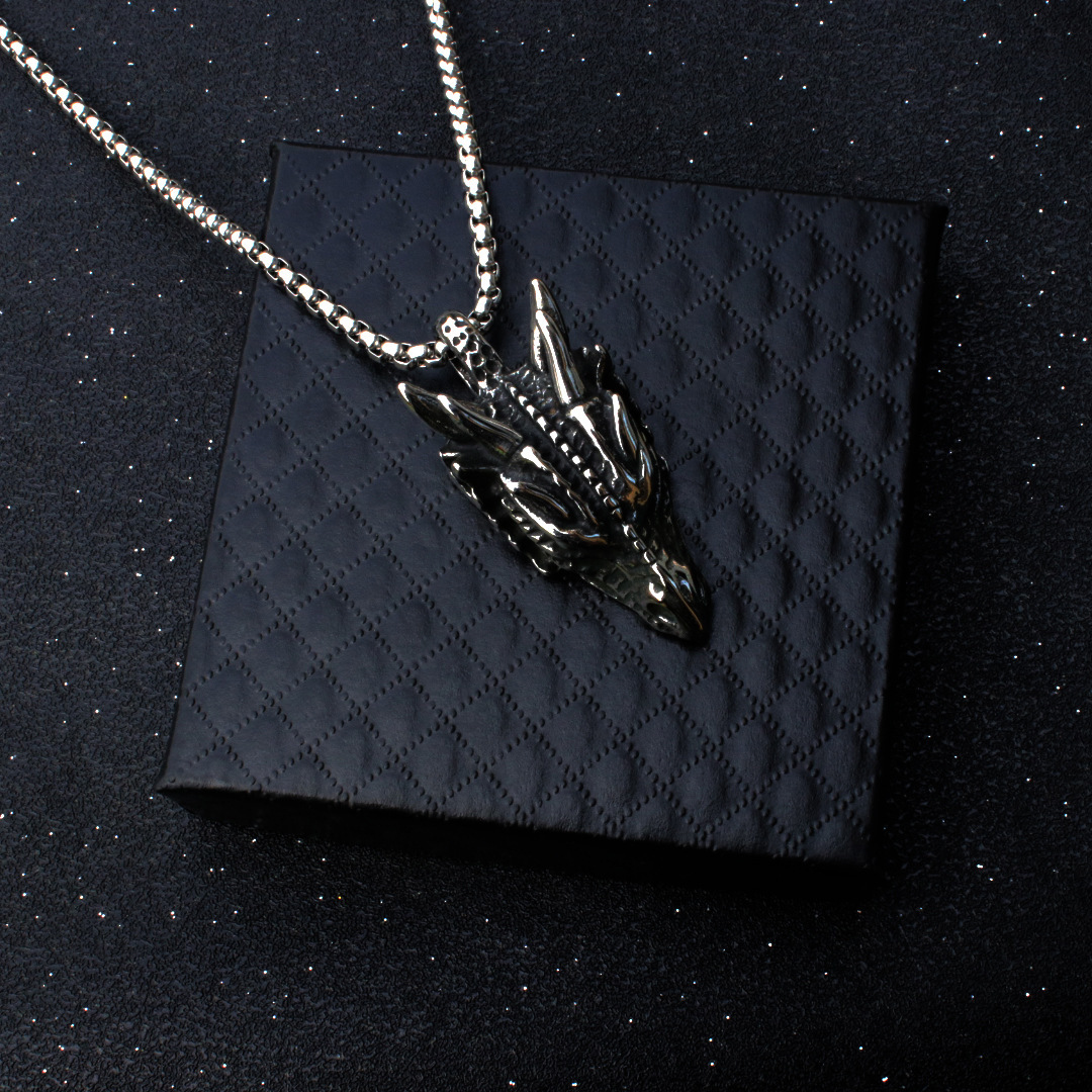 Collana con ciondolo a forma di testa di animale punk da uomo, decorazione con catena a forma di lupo_voghion.com