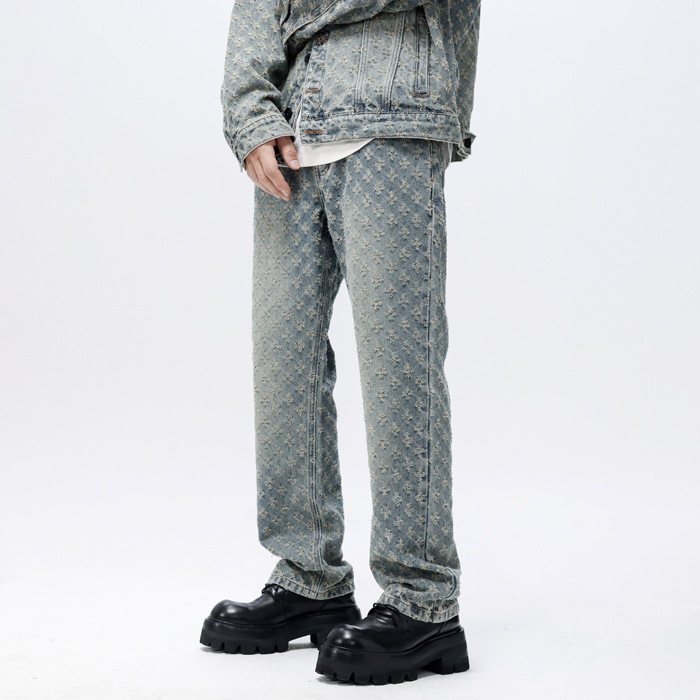 Mingge | Pantalones florales de American Retro High Street traje de marca de moda recta suelta para hombre