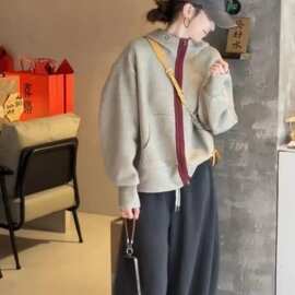 韩系高级感连帽撞色双拉链卫衣女秋冬新款开衫宽松运动外套