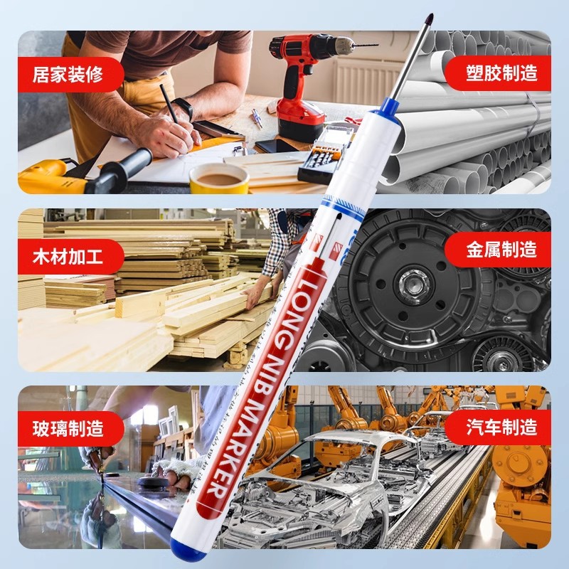 Bolígrafo de punta larga de 20mm de agujero profundo para carpintería de baldosas de cerámica, bolígrafo de marcado y marcado, a prueba de agua, bolígrafo a base de aceite de secado rápido al por mayor