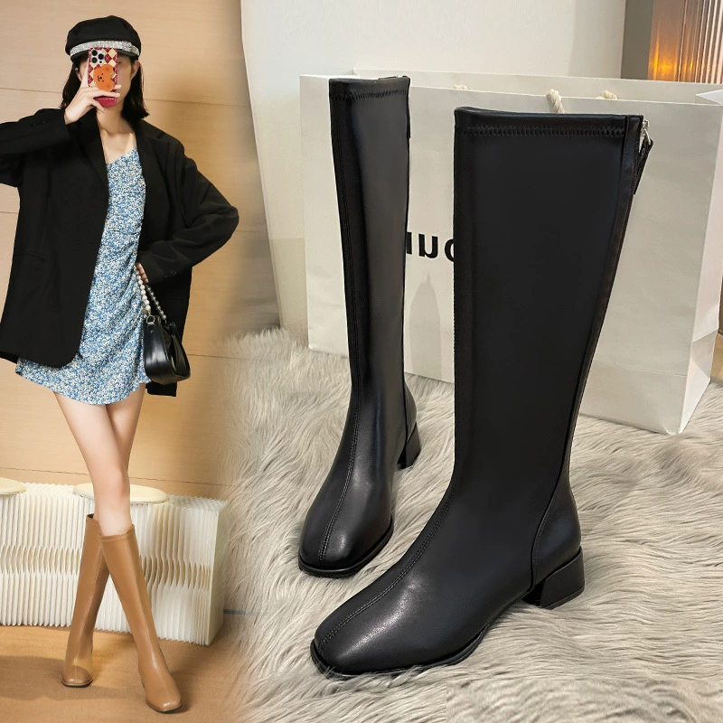 Корейские сапоги на высоком каблуке женские 2025 новые тонкие сапоги