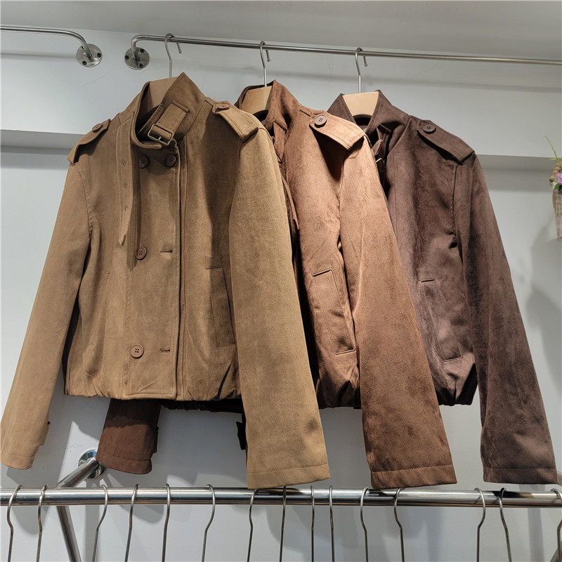 2026 primavera nuevo retro cuello corto chaqueta corta mujer de pelusa dobles hebillas chaqueta de locomotora