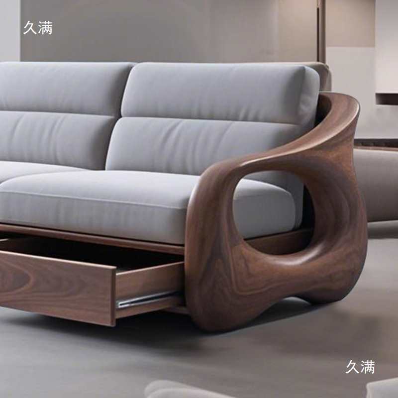 New Chinese Style Black Walnut Solid Wood Sofa Song's Aesthetic Zen Small Apartment Living Room Straight Sofa 2025 New Style