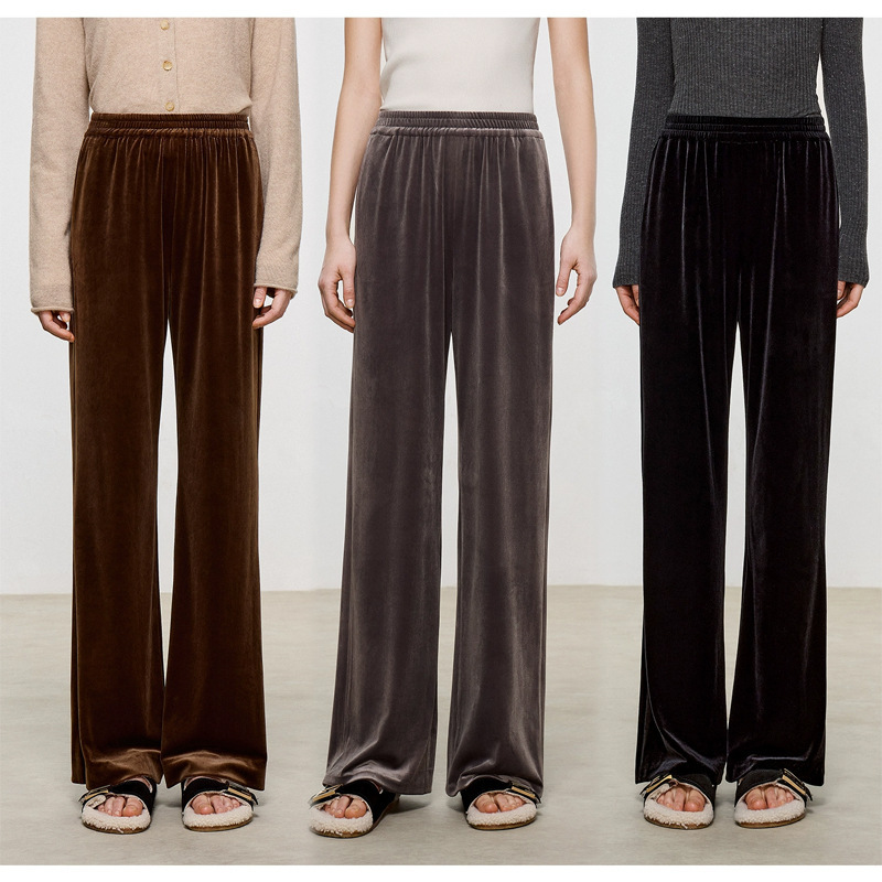 2025 Autumn and Winter Blockbuster B Heavy Japanese High-Elastic Row Style High-Slimming Elastic Velvet Wide-Leg Pants