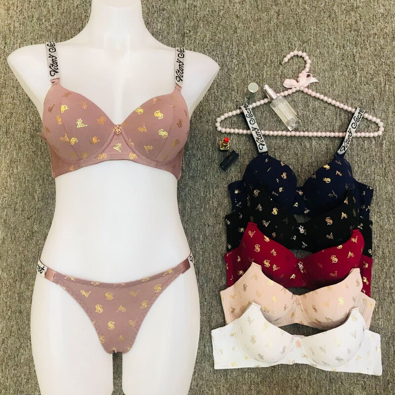 Xiyin Central Asia VS Underwear Underwear Women's Rhinestone Shoulder Strap Steel Ring Printed Push-up Small Chest Large Sexy Bra suit