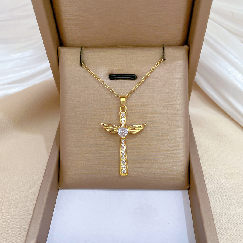 Gorgeous Diamond Cross Necklace For Women Versatile Titanium Chain_voghion.com