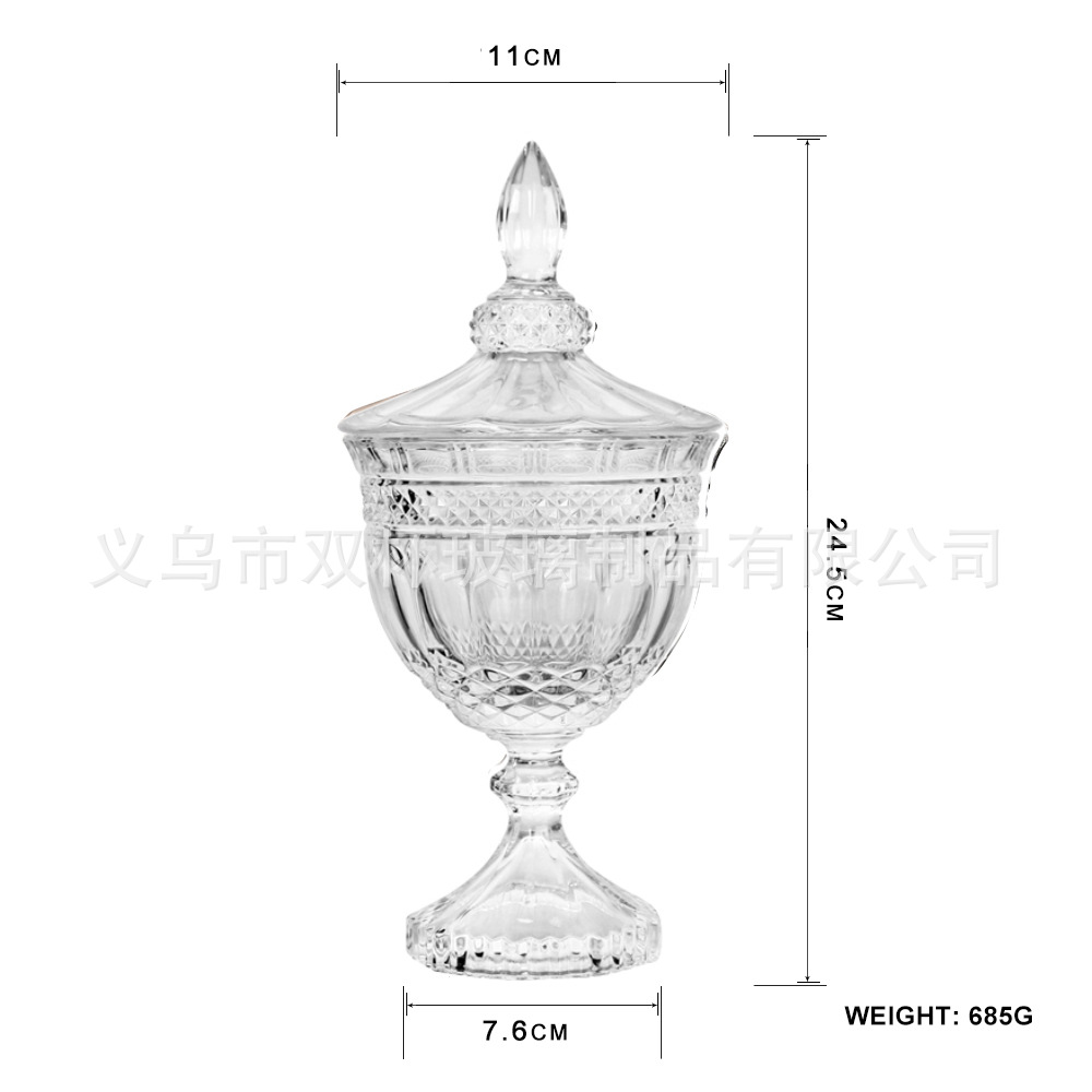 Estilo europeo retro en relieve caja de dulces de vidrio copa de caramelo tarro caja de fruta seca con tapa caja de almacenamiento tarro de almacenamiento en el hogar