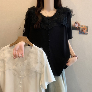 2025 New Large Size Summer Clothes, Loose, Slim and Chic, French Stereo Flower Design Tops, Chiffon Shirts for Women
