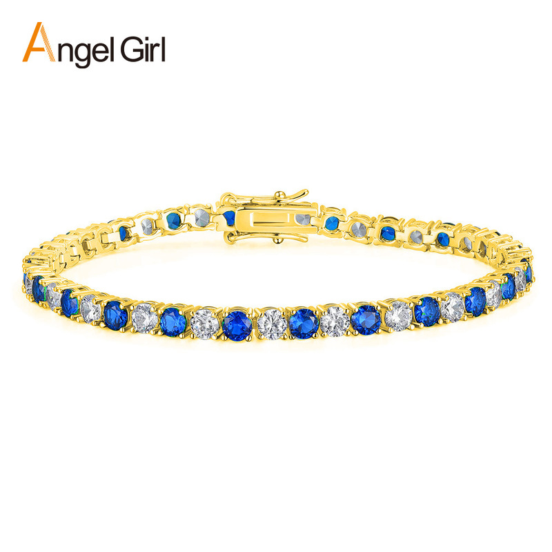 Round 4mm Gold Zircon Eight-Character Buckle Tennis Copper Bracelet Export Amazon Hot Fashion Design Factory Batch