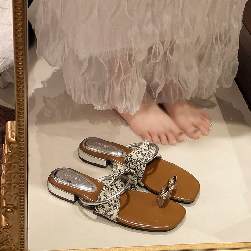 Selfie Beige Black Silver Adult Baotou Ready-Made Xishi Velvet Flat Rubber Pop Style Slippers