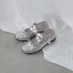 French New ~ silver Square Toe Shallow Mouth Mary Jane Shoes Women's Spring and Summer New Genuine Leather Bow Ballet Shoes